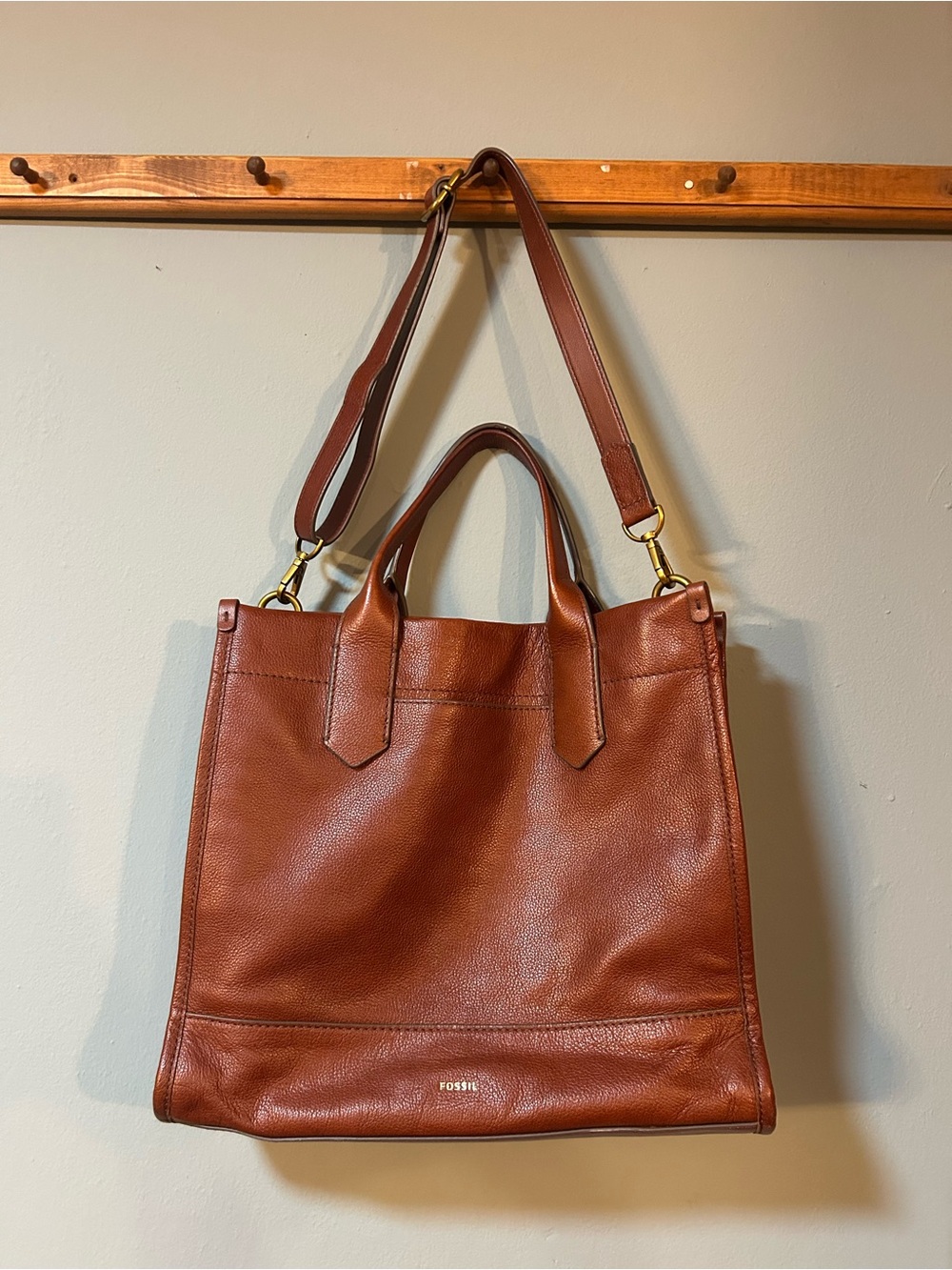 Fossil Cognac Leather Tote with Dual Handles - Picture 2 of 16